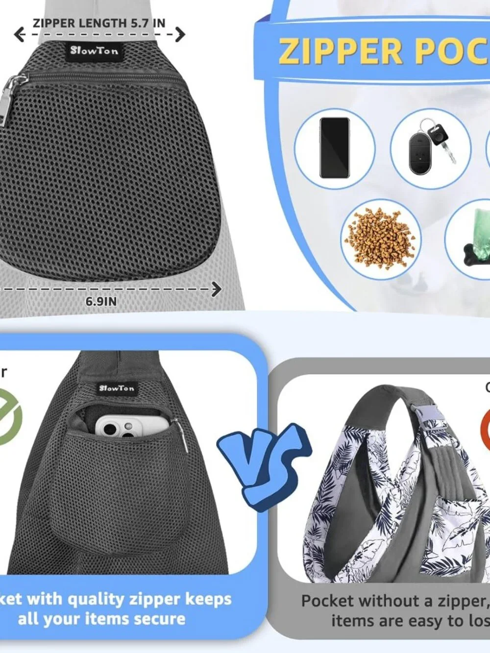 ✨ Like New ✨ SlowTon Pet Carrier Sling – Padded Adjustable Strap Dog/Cat Bag
